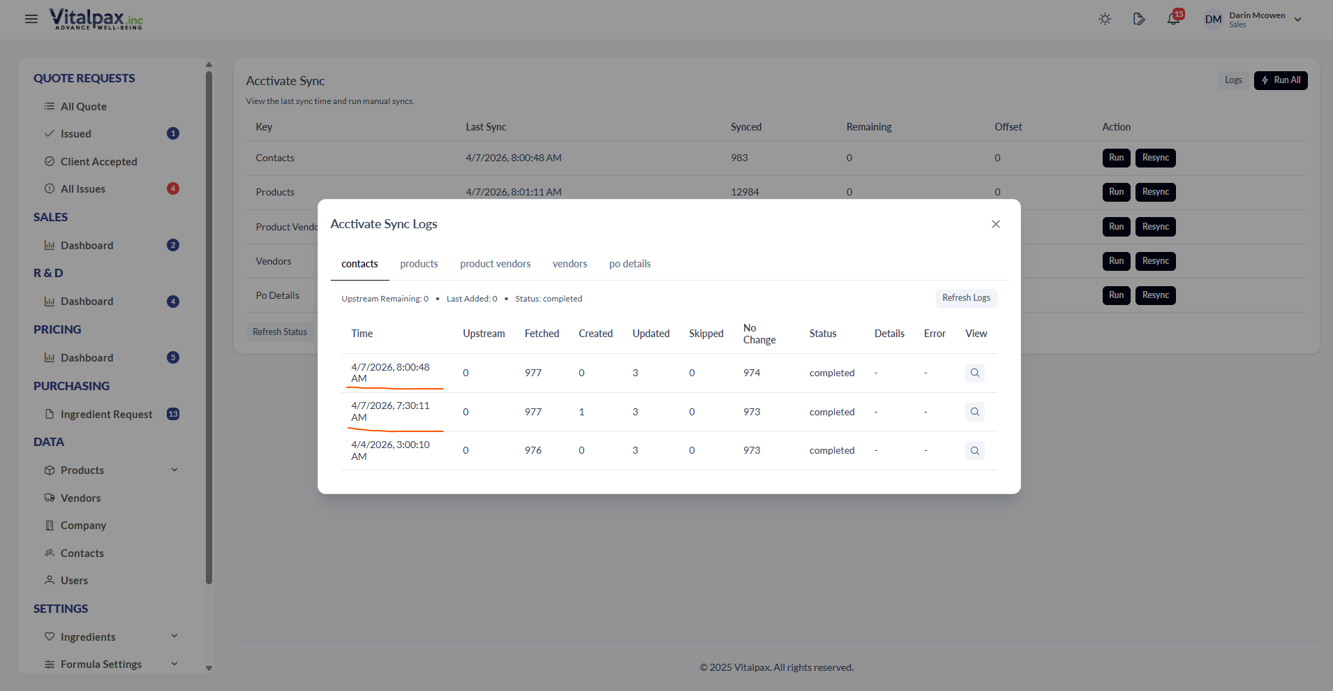 Sync logs