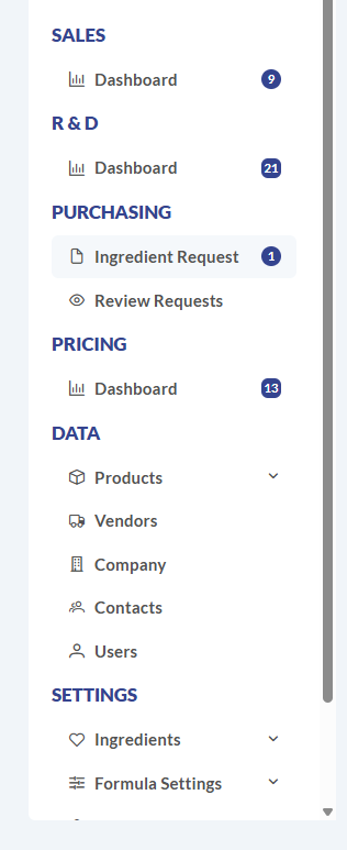 Side navigation with Pricing placed above Purchasing
