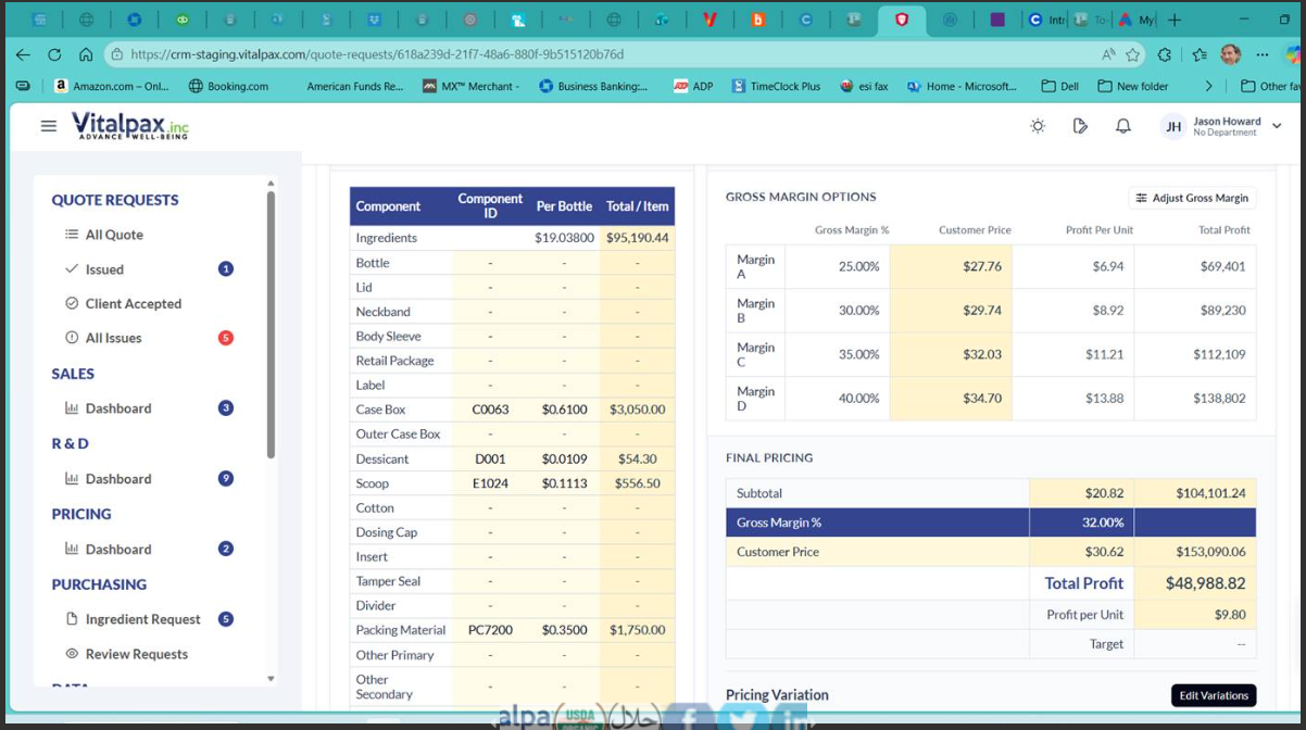 QR-260311-003 component pricing breakdown reported by Jason Howard