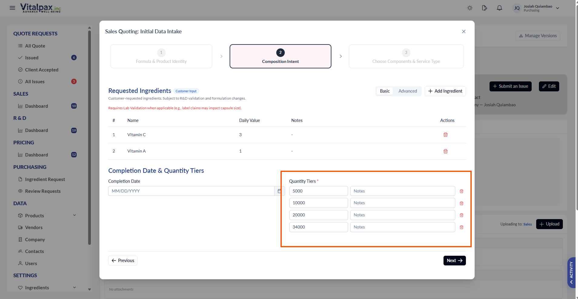 Tiered pricing intake