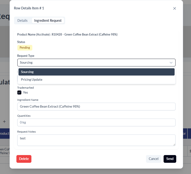 Request type column